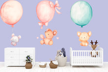 Load image into Gallery viewer, Cute Balloon Animal Wall Decals • Nursery Wall Stickers • Baby Room Decor • Watercolor Bear Bunny Koala Wall Art • Peel &amp; Stick Pastel Kids