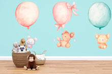 Load image into Gallery viewer, Cute Balloon Animal Wall Decals • Nursery Wall Stickers • Baby Room Decor • Watercolor Bear Bunny Koala Wall Art • Peel &amp; Stick Pastel Kids
