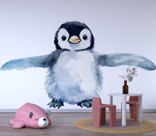 Load image into Gallery viewer, Cute Baby Penguin Wall Decal • Watercolor Nursery Wall Sticker • Kids Room Arctic Animal Decor • Peel &amp; Stick Ocean Theme Mural • Baby