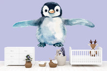 Load image into Gallery viewer, Cute Baby Penguin Wall Decal • Watercolor Nursery Wall Sticker • Kids Room Arctic Animal Decor • Peel &amp; Stick Ocean Theme Mural • Baby