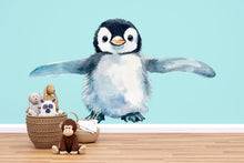 Load image into Gallery viewer, Cute Baby Penguin Wall Decal • Watercolor Nursery Wall Sticker • Kids Room Arctic Animal Decor • Peel &amp; Stick Ocean Theme Mural • Baby