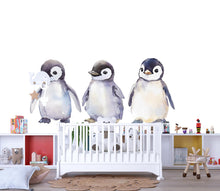 Load image into Gallery viewer, Watercolor Baby Penguin Wall Decal Set • Cute Arctic Nursery Wall Stickers • Kids Room Animal Decor • Peel &amp; Stick Penguin Mural • Baby Room