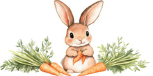 Load image into Gallery viewer, Watercolor Bunny Wall Decal • Cute Rabbit Nursery Wall Stickers • Baby Room Animal Decor • Carrot Bunny Peel &amp; Stick Mural • Kids Playroom