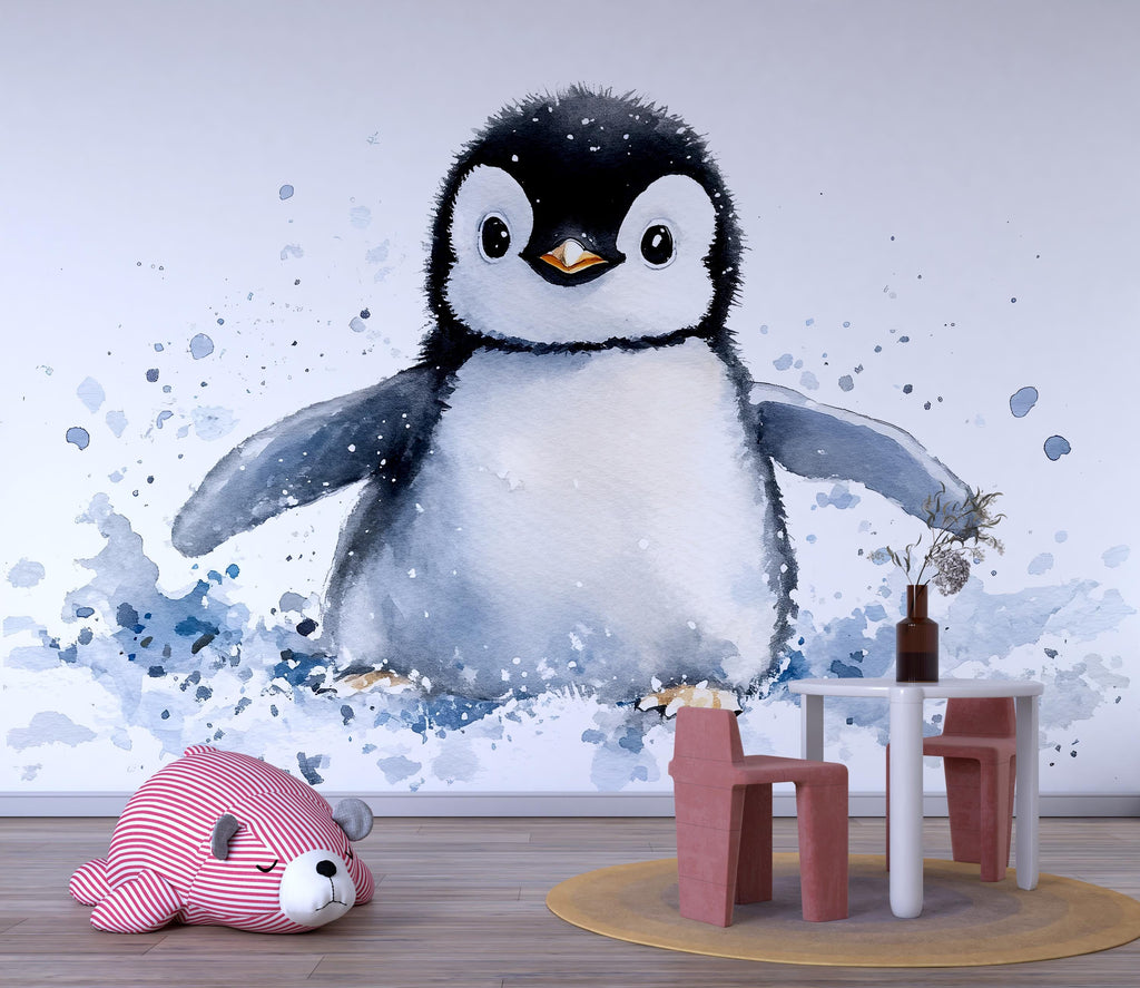 Watercolor Penguin Wall Decal • Giant Baby Penguin Nursery Sticker • Kids Room Arctic Animal Decor • Peel & Stick Mural • Playroom Wall Art