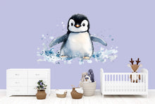 Load image into Gallery viewer, Watercolor Penguin Wall Decal • Giant Baby Penguin Nursery Sticker • Kids Room Arctic Animal Decor • Peel &amp; Stick Mural • Playroom Wall Art