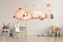 Load image into Gallery viewer, Sleeping Bear Wall Decal • Cute Nursery Bear Sticker • Pastel Kids Room Decor • Baby Room Animal Mural • Peel &amp; Stick Wall Art