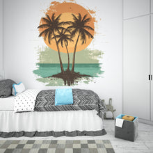 Load image into Gallery viewer, Tropical Palm Tree Sunset Wall Decal – Large Beach Mural for Bedroom, Coastal Boho Wall Art, Removable Vinyl Sticker 001mv
