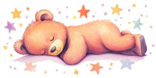 Load image into Gallery viewer, Sleeping Bear Wall Decal • Nursery Bear Sticker • Watercolor Baby Room Decor • Cute Animal Wall Art • Kids Room Mural • Pastel Stars Nursery