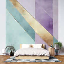 Load image into Gallery viewer, Pastel Geometric Wall Mural for Bedroom – Mint Lavender Gold Accent Wall Art, Large Modern Removable Decal 003mv