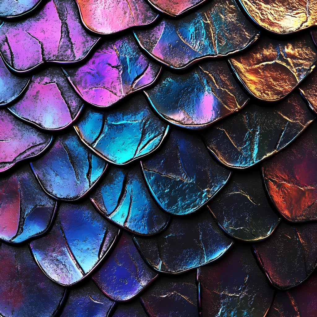 Iridescent Dragon Scale Wall Mural – Metallic Mermaid Scales Accent Wall Art, Colorful Removable Decal 004mv