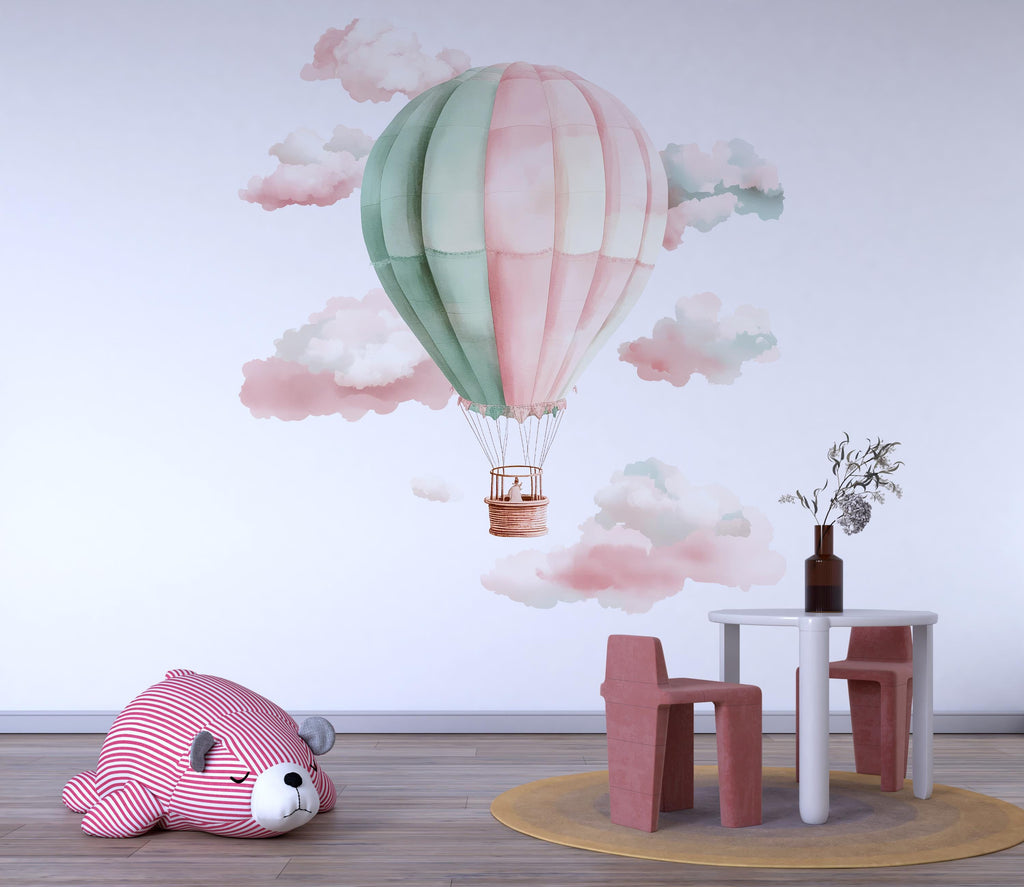 Hot Air Balloon Nursery Wall Decal – Pastel Kids Room Wall Art, Gender Neutral Baby Room Sticker 005mv