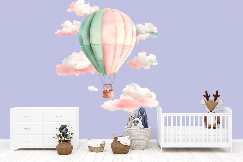 Hot Air Balloon Nursery Wall Decal – Pastel Kids Room Wall Art, Gender Neutral Baby Room Sticker 005mv