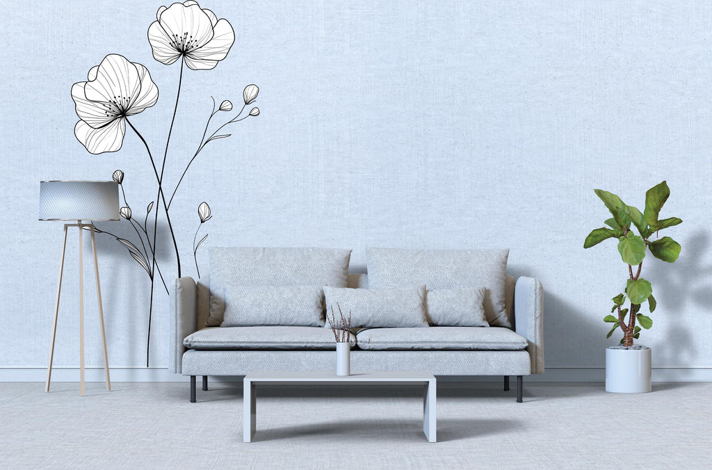 Minimalist Line Art Flower Wall Decal – Large Floral Bedroom Wall Sticker, Modern Boho Wall Art 006mv