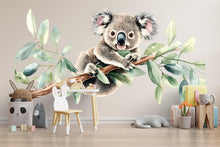 Load image into Gallery viewer, Koala Wall Decal • Nursery Koala Sticker • Baby Room Wall Art • Watercolor Animal Mural • Kids Room Decor • Eucalyptus Branch Wall Sticker