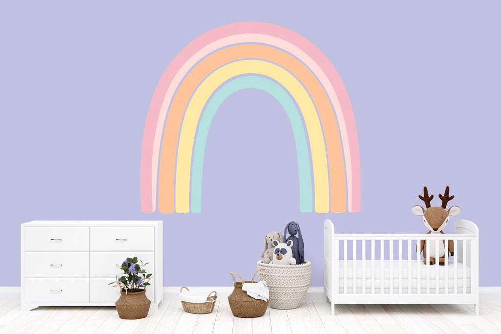 Pastel Rainbow Nursery Wall Decal – Large Boho Baby Room Mural, Gender Neutral Kids Decor 013mv