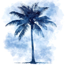 Load image into Gallery viewer, Blue Palm Tree Wall Mural – Tropical Bedroom Accent Wall Decal, Coastal Watercolor Art 018mv
