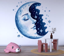 Load image into Gallery viewer, Moon and Stars Nursery Wall Decal – Celestial Kids Room Wall Art, Gender Neutral Baby Decor 032mv