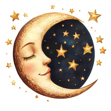 Load image into Gallery viewer, Moon and Stars Nursery Wall Decal – Gold Celestial Baby Room Wall Art 033mv