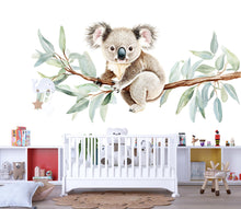 Load image into Gallery viewer, Koala Wall Decal • Nursery Koala Sticker • Cute Baby Room Wall Decor • Watercolor Animal Mural • Eucalyptus Branch Wall Sticker • Kids Room