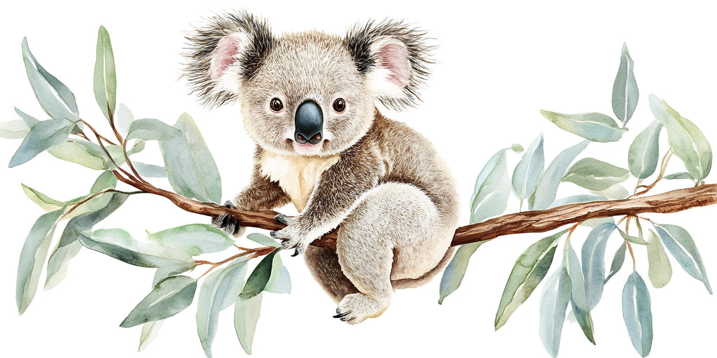 Koala Wall Decal • Nursery Koala Sticker • Cute Baby Room Wall Decor • Watercolor Animal Mural • Eucalyptus Branch Wall Sticker • Kids Room