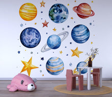 Load image into Gallery viewer, Watercolor Planet Wall Decals – Solar System Nursery Wall Art, Kids Space Room Decor 039mv