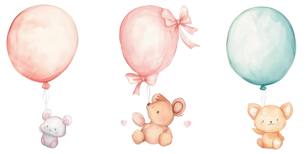 Balloon Animal Nursery Wall Decals – Cute Baby Room Wall Art, Gender Neutral Decor 041mv