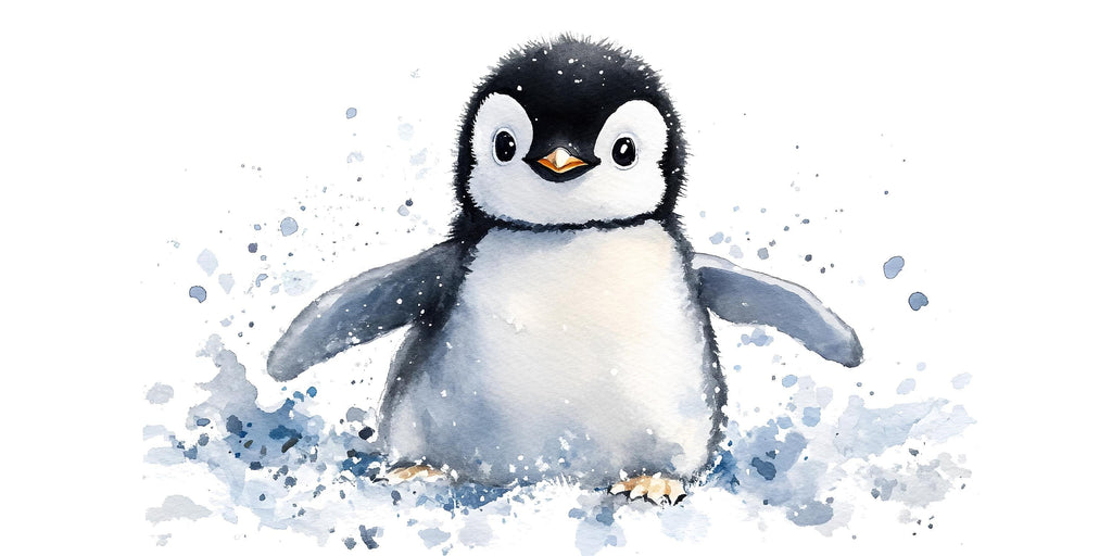 Watercolor Penguin Nursery Wall Decal – Large Baby Penguin Kids Room Wall Art 045mv