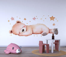 Load image into Gallery viewer, Sleeping Bear Nursery Wall Decal – Cute Baby Bear Bedtime Wall Art for Kids Room 046mv