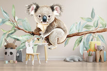 Load image into Gallery viewer, Koala Nursery Wall Decal – Watercolor Koala on Eucalyptus Branch, Baby Room Wall Art 049mv