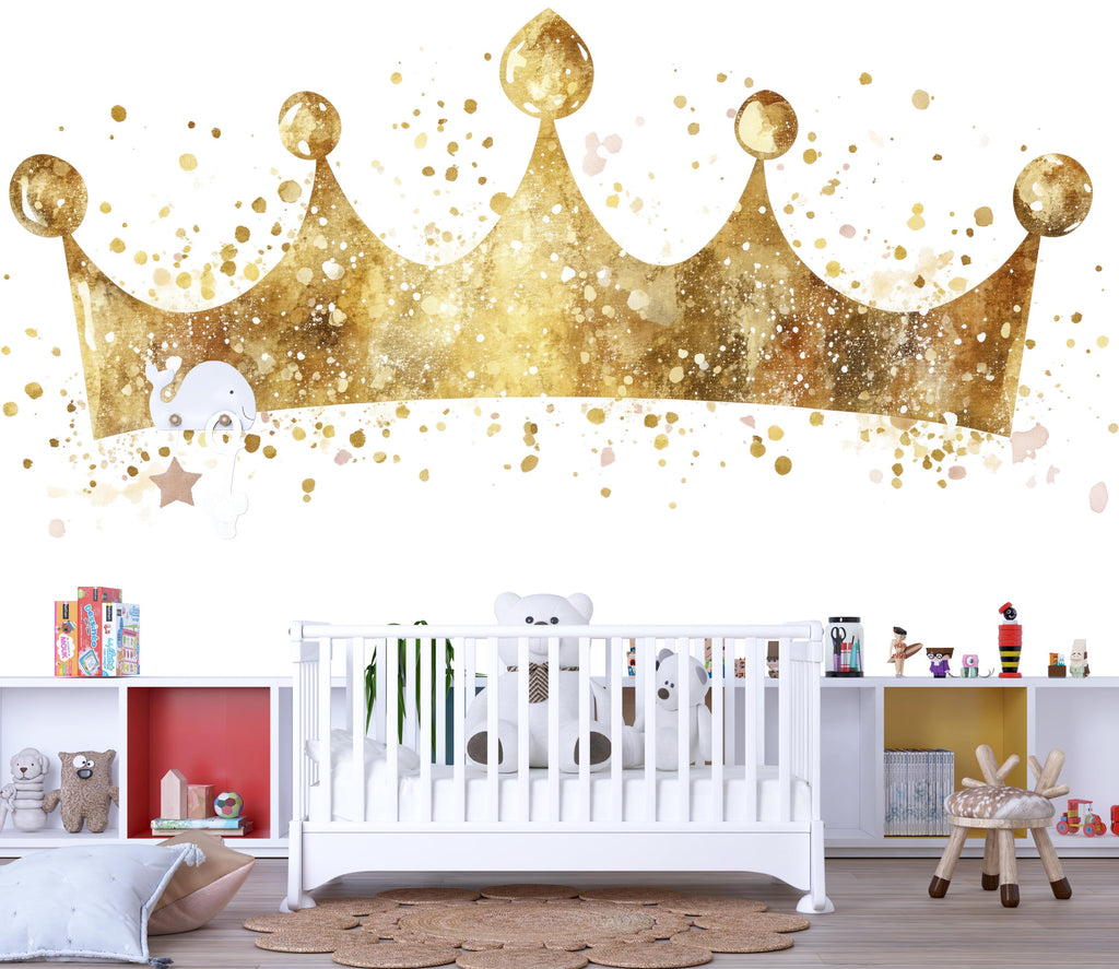 Gold Crown Nursery Wall Decal – Royal Above Crib Wall Art for Baby Room or Kids Bedroom 057mv