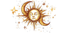 Load image into Gallery viewer, Celestial Sun and Moon Wall Mural – Boho Gold Above Bed Bedroom Wall Decal 065mv