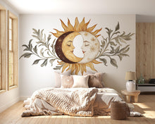 Load image into Gallery viewer, Boho Sun and Moon Wall Mural – Celestial Above Bed Bedroom Wall Decal 066mv
