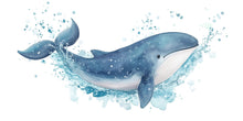 Load image into Gallery viewer, Watercolor Whale Wall Decal • Ocean Nursery Sticker • Blue Splash Whale Mural • Baby Room Sea Animal Decor • Kids Wall Art • Peel &amp; Stick