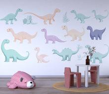 Load image into Gallery viewer, Pastel Dinosaur Wall Decal Set • Cute Dino Nursery Stickers • Baby Room Wall Art • Kids Dino Decor • Peel &amp; Stick Dinosaur Mural • Playroom