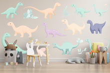 Load image into Gallery viewer, Pastel Dinosaur Wall Decal Set • Cute Dino Nursery Stickers • Baby Room Wall Art • Kids Dino Decor • Peel &amp; Stick Dinosaur Mural • Playroom