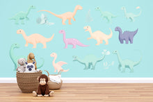 Load image into Gallery viewer, Pastel Dinosaur Wall Decal Set • Cute Dino Nursery Stickers • Baby Room Wall Art • Kids Dino Decor • Peel &amp; Stick Dinosaur Mural • Playroom
