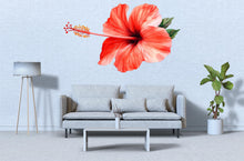 Load image into Gallery viewer, Red Hibiscus Wall Decal – Tropical Flower Mural Above Bed, Large Peel and Stick Bedroom Wall Art 080mv