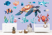 Load image into Gallery viewer, Ocean Sea Life Wall Decal, Sea Turtle Nursery Sticker, Underwater Kids Room Decor, Coral Reef Wall Art, Baby Room Wall Mural, Ocean Animals