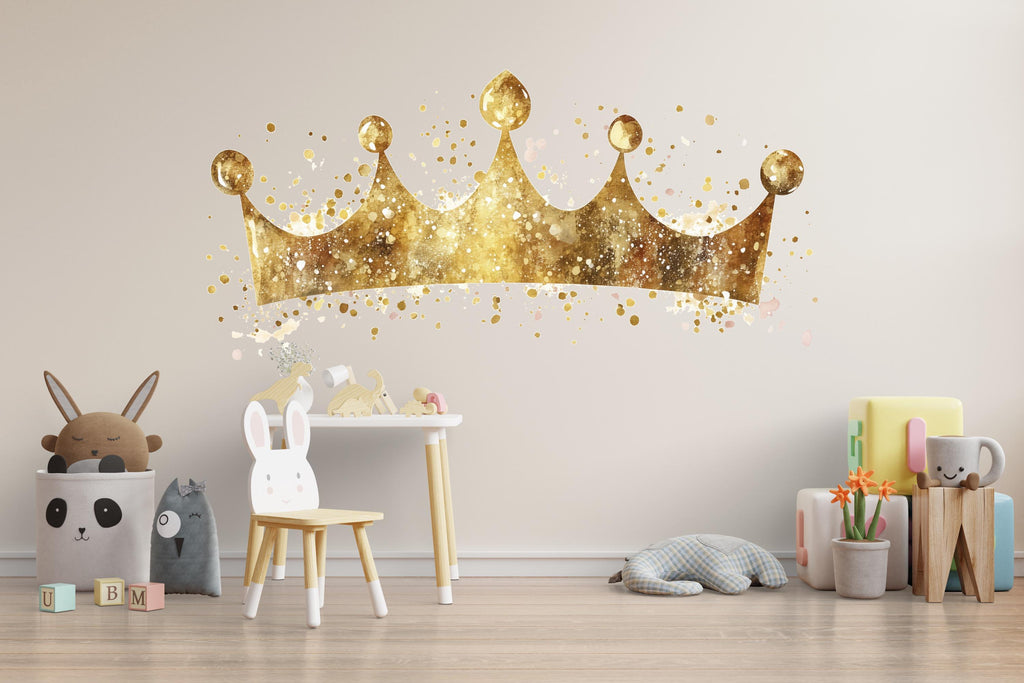 Gold Crown Wall Decal for Nursery • Royal Crown Sticker • Kids Room Peel & Stick Mural • Princess Prince Nursery Decor • Removable Wall Art