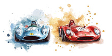 Load image into Gallery viewer, Vintage Race Car Wall Decal • Boys Room Racing Sticker • Watercolor Sports Car Mural • Kids Bedroom Peel &amp; Stick Decor • Removable Wall Art