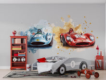 Load image into Gallery viewer, Vintage Race Car Wall Decal • Boys Room Racing Sticker • Watercolor Sports Car Mural • Kids Bedroom Peel &amp; Stick Decor • Removable Wall Art
