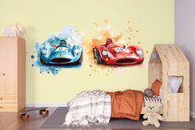 Load image into Gallery viewer, Vintage Race Car Wall Decal • Boys Room Racing Sticker • Watercolor Sports Car Mural • Kids Bedroom Peel &amp; Stick Decor • Removable Wall Art