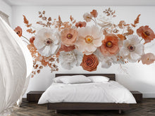 Load image into Gallery viewer, Large Floral Wall Decal • Neutral Boho Flower Mural Sticker • Bedroom Peel &amp; Stick Wall Art • Beige Terracotta Bouquet Decor • Removable art
