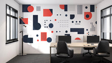 Load image into Gallery viewer, Modern Geometric Office Wall Decal – Navy and Coral Abstract Shapes Peel and Stick Mural 083mv