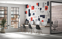 Load image into Gallery viewer, Modern Geometric Office Wall Decal – Navy and Coral Abstract Shapes Peel and Stick Mural 083mv