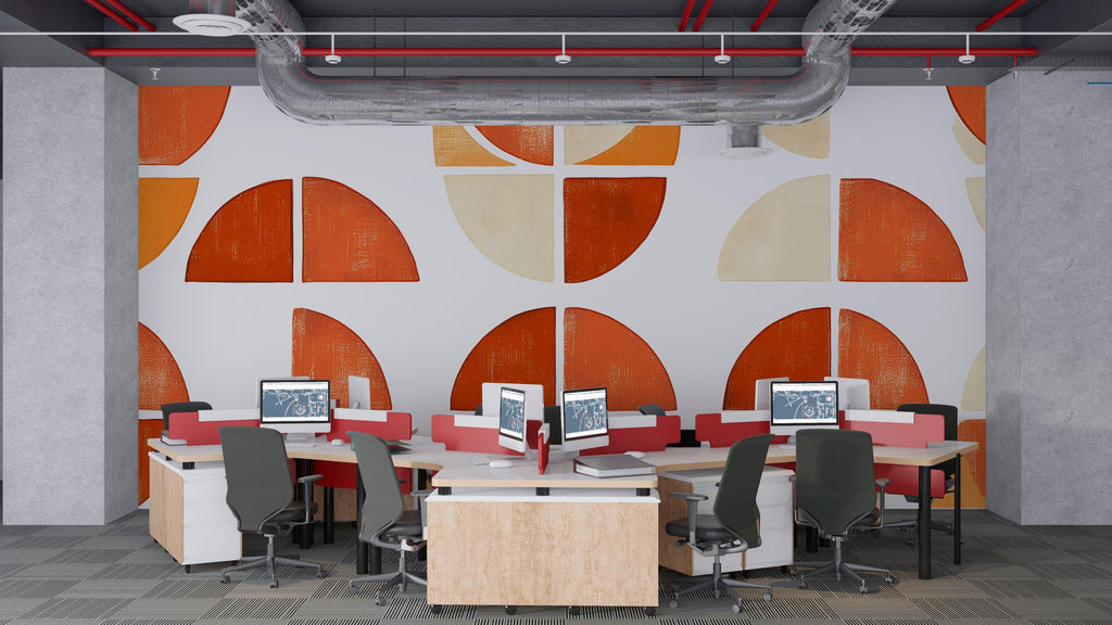Terracotta Geometric Office Wall Mural – Abstract Semi Circle Wallpaper for Modern Workspace 091mv