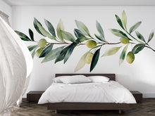 Load image into Gallery viewer, Olive Branch Wall Decal • Watercolor Botanical Sticker • Mediterranean Peel &amp; Stick Mural • Kitchen Bedroom Living Room Decor