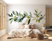 Load image into Gallery viewer, Olive Branch Wall Decal • Watercolor Botanical Sticker • Mediterranean Peel &amp; Stick Mural • Kitchen Bedroom Living Room Decor