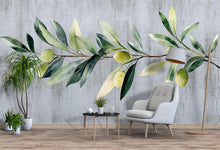 Load image into Gallery viewer, Olive Branch Wall Decal • Watercolor Botanical Sticker • Mediterranean Peel &amp; Stick Mural • Kitchen Bedroom Living Room Decor