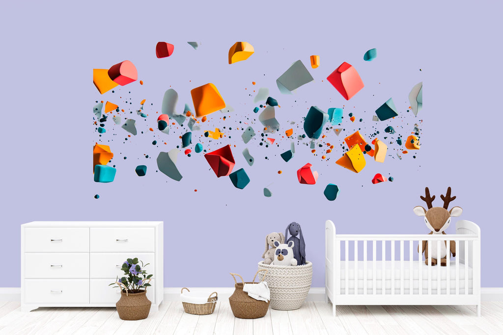 Colorful Abstract Nursery Wall Mural, Kids Room Geometric Wall Decal, Modern Playroom Removable Wall Art Wall Art 101mv